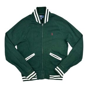 VTG Polo Ralph Lauren College Green Jersey Knit Varsity Zip Up Jacket Mns Sz S